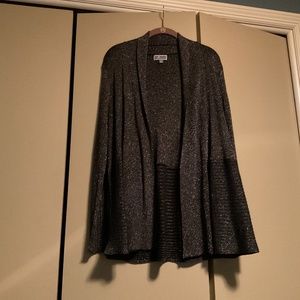 Cardigan, JM Collection large. Olive metallic in color.